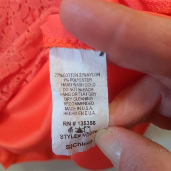 Charming Charlie Mini Lace Dress Small 3/4 Sleeve Full Zip Orange - Picture 2 of 11